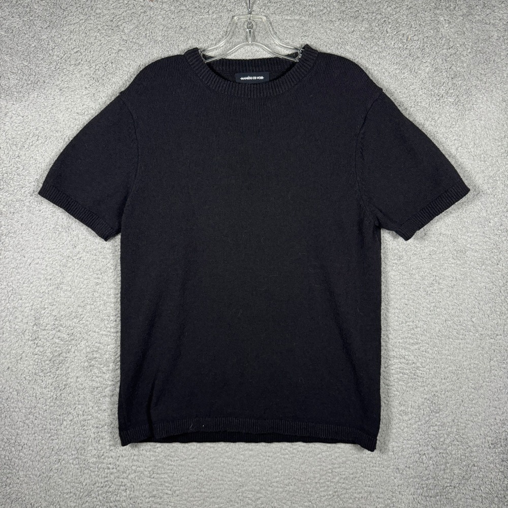 Maniere De Voir Mens Black Short‎ Sleeve Knit Sweater Crew Neck Cotton Blend L